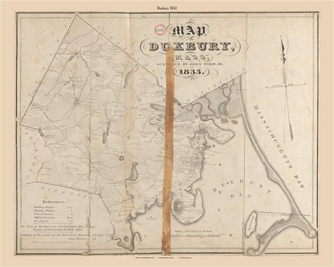 Duxbury Massachusetts 1833 Old Town Map Reprint Roads Homeowner