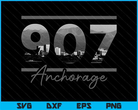 Anchorage 907 Area Code Skyline Alaska Vintage Svg Png Files