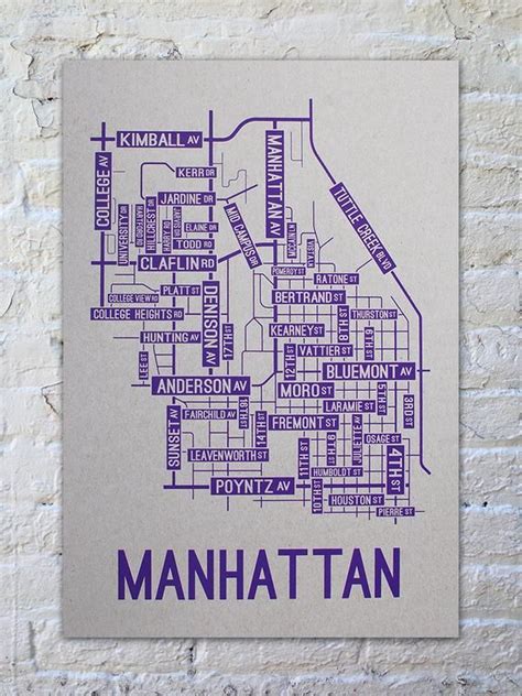 Manhattan Kansas Street Map Print Street Map Map Print Town Map