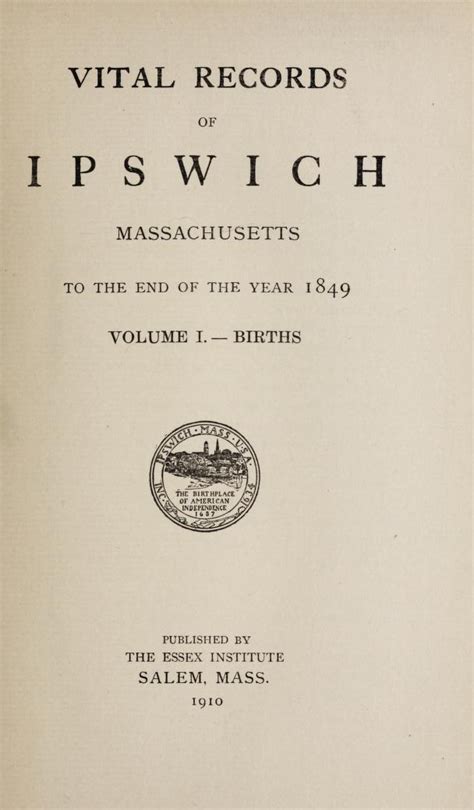 Vital Records Of Ipswich Massachusetts