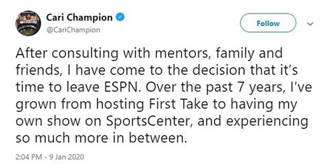Sportscenter Anchor Cari Champion Stuns Fans By Quitting Espn After