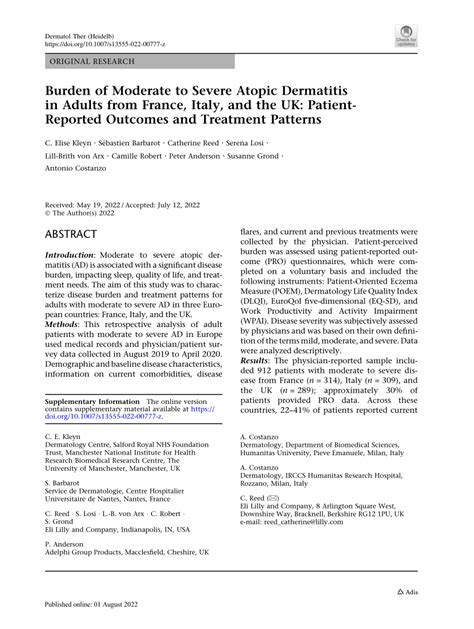 Pdf Burden Of Moderate To Severe Atopic Dermatitis In Adults From
