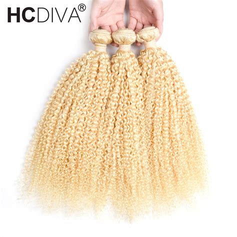 3 Bundles Peruvian Kinky Curly Human Hair Extension 613 Blond 100