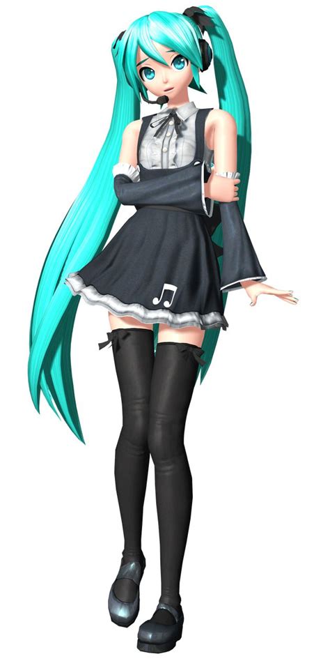 An Anime Girl With Long Green Hair And Black Boots Is Standing In Front