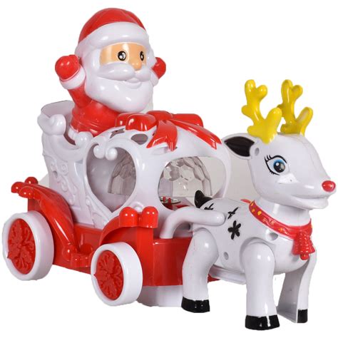 Kids Santa Sleigh And Reindeer Toy Funny Carriage Light And Music Children
