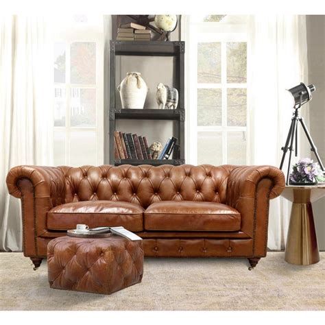 Pasargad Home Genuine Leather Chester Bay Tufted Loveseat Chairish