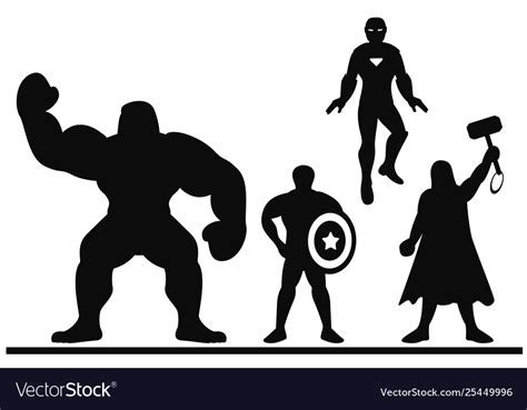 Silhouette A Team Superheroes On A White Vector Image