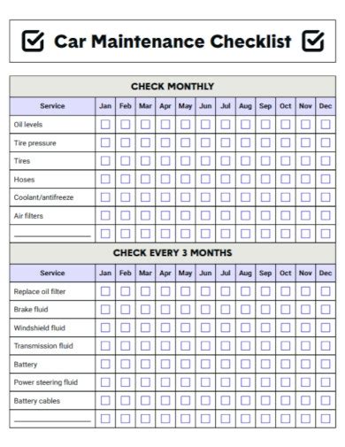 Car Maintenance Checklist 10 Examples Format Pdf Examples