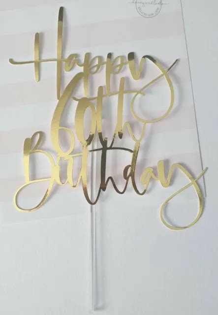 HAPPY TH BIRTHDAY Cake Topper Gold Mirror Card Double Sided Thin Font Sixty PicClick