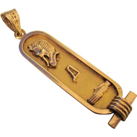 Vintage 18k Gold Hieroglyphics Cartouche Tut Slope And Hand Symbols