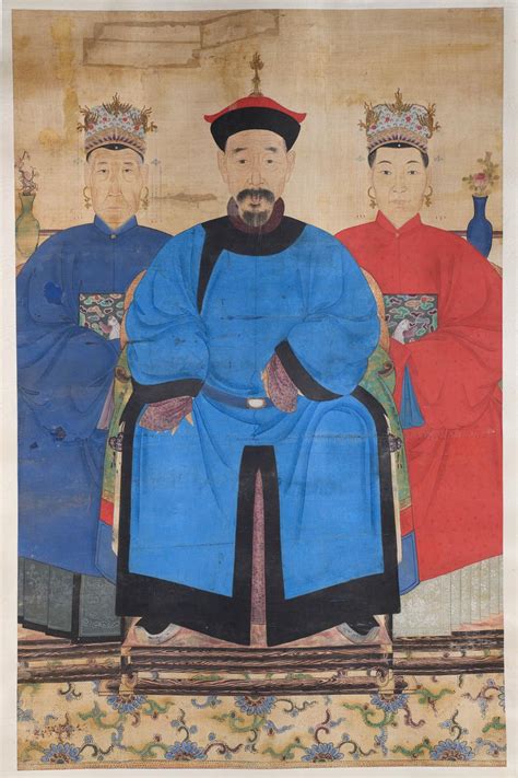 Lot Chinese Ancestor Portrait Qing Dynasty
