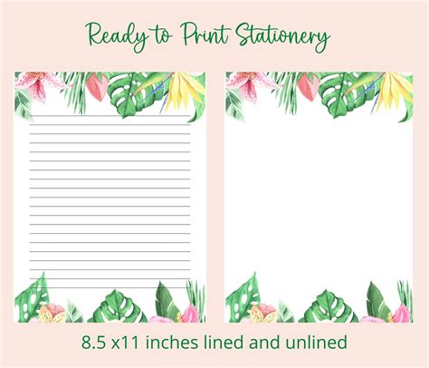 Printable Stationery Floral Tropical Floral Writing Paper Etsy