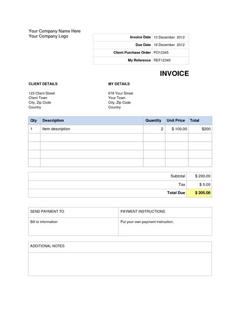 Pdf Word Document Blank Invoice Template Free Online Document