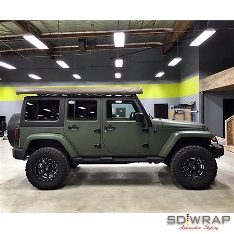 Jeep Wrangler Wrapped In Matte Military Green Vinyl