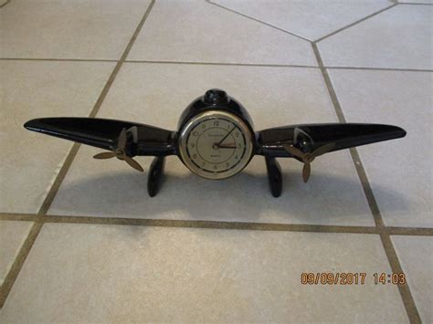 Vintage Airplane Clock Art Deco Sarsaparilla Black Alarm Works Battery