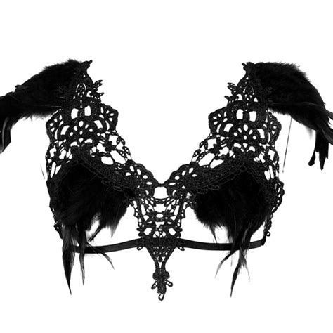 women sexy feather epaulettes shoulders wings goth steampunk strap crop tops body harness