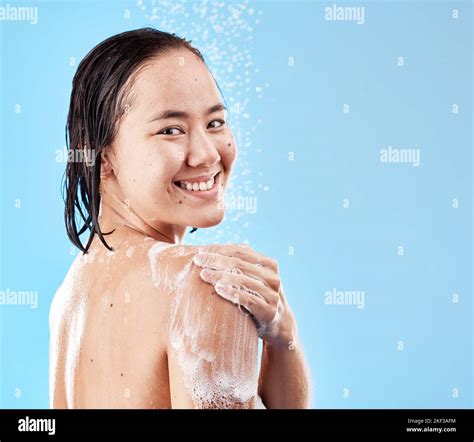 Shower Woman And Hygiene For Wellness Smile And Happy With Cleaning
