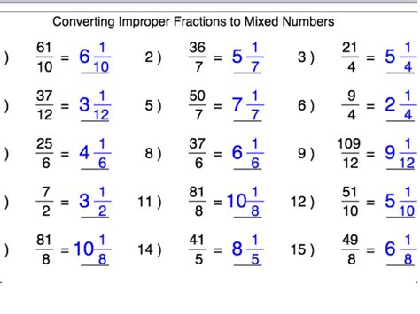 Convert Improper Fractions To Mixed Numbers Worksheet K5 Learning