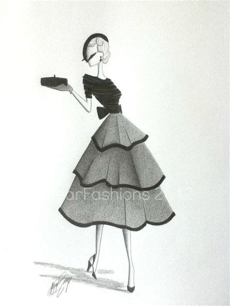 Fashion Illustration 1950s Vogue Style Art Original Pencil Drawing