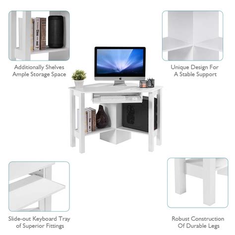 buy tangkula white corner desk corner computer desk with smooth keyboard tray for small space