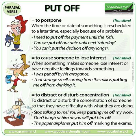 Put Off Phrasal Verb Meanings And Examples Woodward English English Phrases Idioms