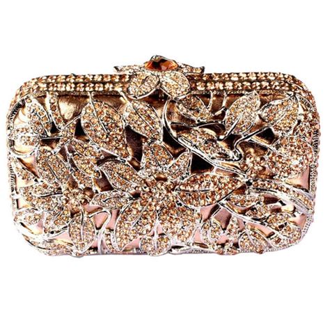 Fashion Luxury Bags Flower Box Crystal Clutch Rose Gold Designer Clutch