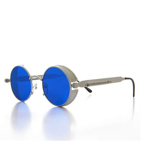 Round Steampunk Goggle Sunglass With Tinted Lenses Orwell 2 Blue Lenses Steampunk Goggles