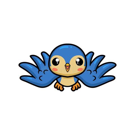 Cute Little Blue Bird Cartoon Flying Stock Vector Illustration Of