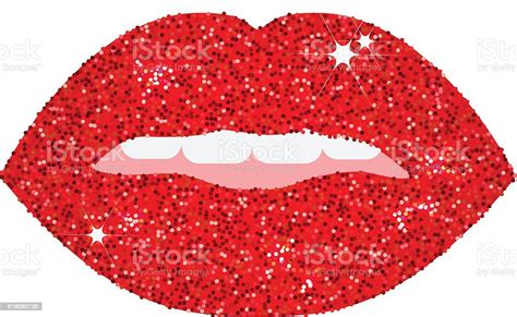 Vector Illustration Of Red Glittering Lips Isolated On White Stock