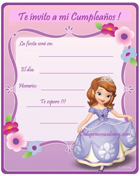 Invitación De Cumpleaños Con Princesa Sofía Princesas Disney