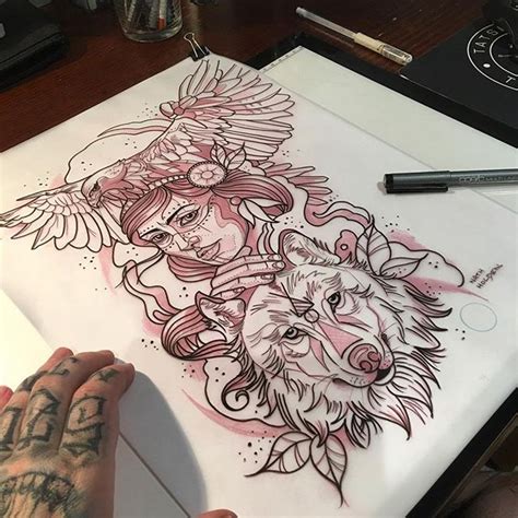 True Eagle Gypsy Girl And Wolf Friendship Tattoo Design Tattooimagesbiz
