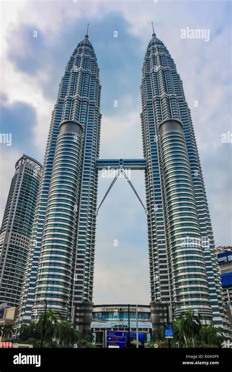 Petronas Towers In Kuala Lumpur Malaysia Close Up Front View Stock