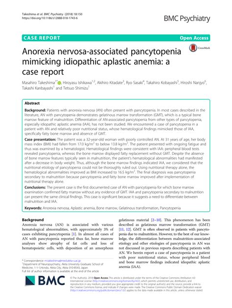 PDF Anorexia Nervosa Associated Pancytopenia Mimicking Idiopathic