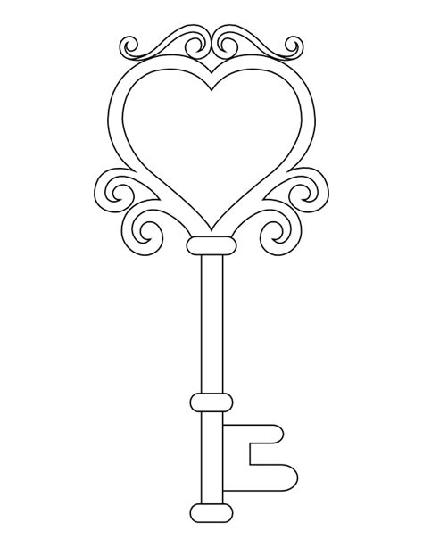 Printable Old Fashioned Heart Key Coloring Page