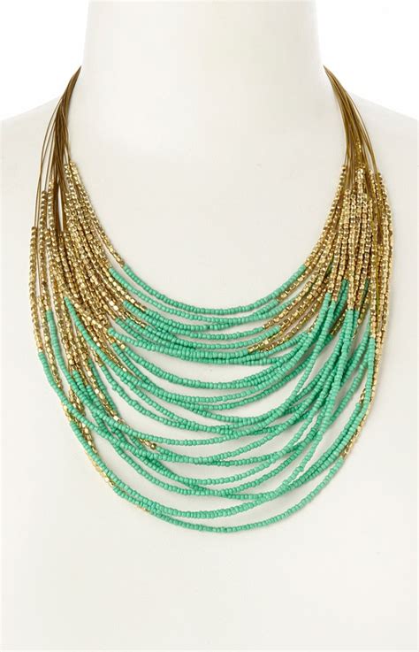 gold and mint beaded bib necklace zulily beaded bib necklace beaded jewelry diy necklace
