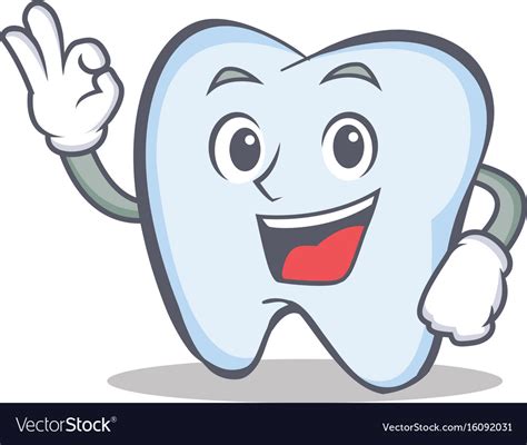 Tooth Character Cartoon Style With Okay Royalty Free Vector