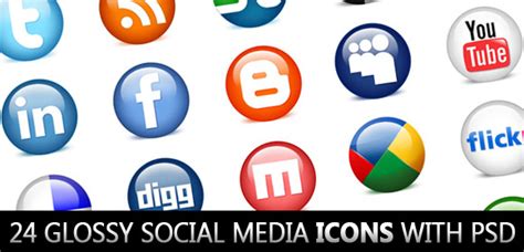 24 Glossy Social Media Icons With Psd File Free Download Freebies