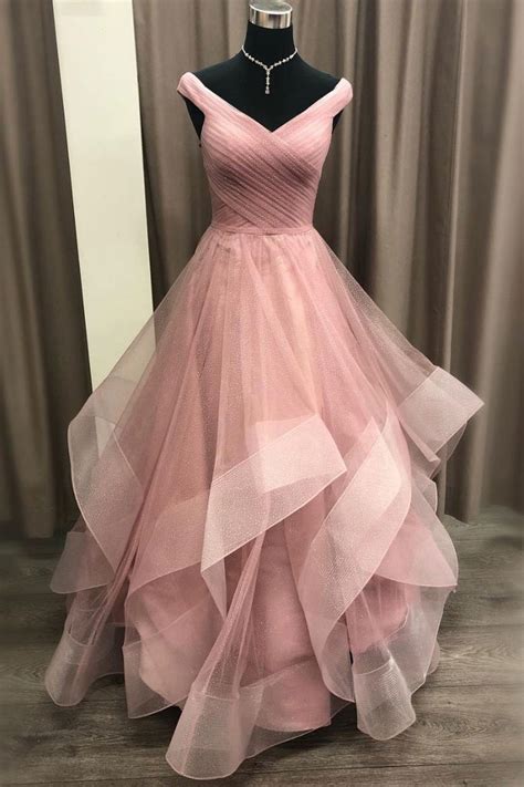 Off Shoulder Tulle Long Prom Dress Princess Layered Evening Dress