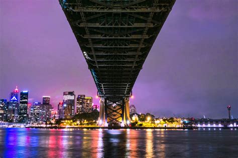 City Under The Bridge View During Nighttime Harbour Bridge Hd