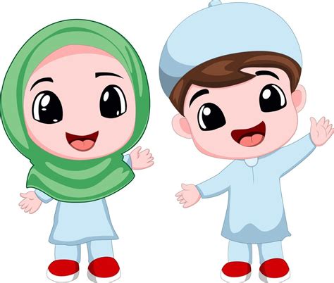 Dessin Animé De Deux Enfants Musulmans Heureux 6229479 Telecharger