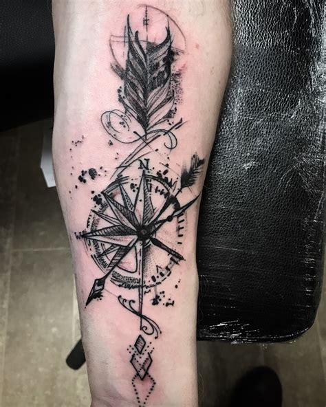 Blackwork Compass And Arrow Tattoo Compass Tattoo Compass Tattoo