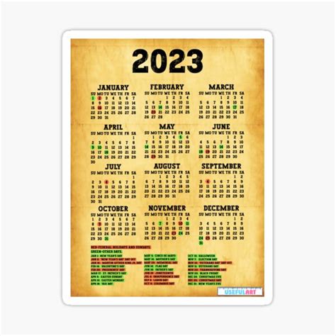 Calendario 2023 Estados Unidos X2023d