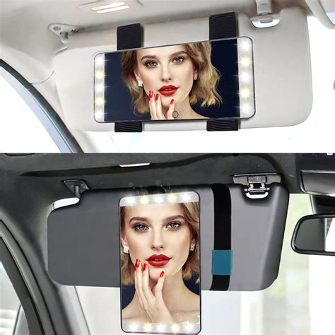 Car Visor Vanity Mirror With Lights 90° Rotating Lighted Makeup Mirror 3 Color Led Light Modes