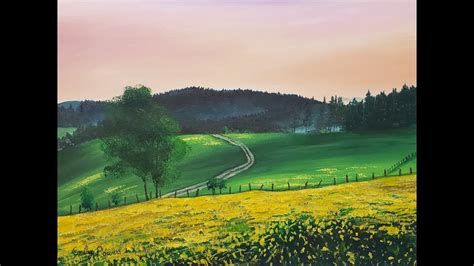 Beautiful Rolling Hills Landscape Step By Step Acrylic Painting