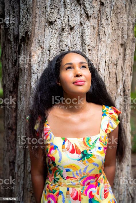 Beautiful Portrait Of A Happy Mixed Race African American Woman Wearing