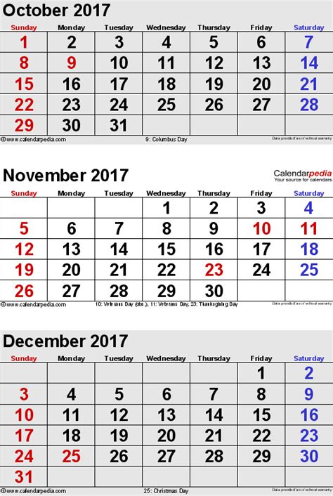 November 2017 Calendar Templates For Word Excel And Pdf
