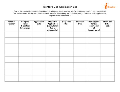 Printable Job Search Log Template