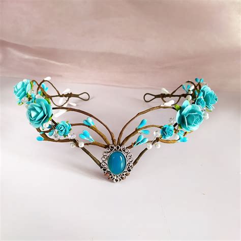 Blue Elven Crown Elvish Tiara Woodland Elf Crown Fairy Etsy