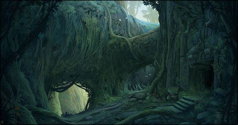 An Image Of A Fantasy Forest Scene With Trees And Moss Growing On The