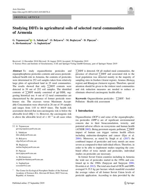 Pdf Studying Ddts In Agricultural Soils Of Selected Rural Communities